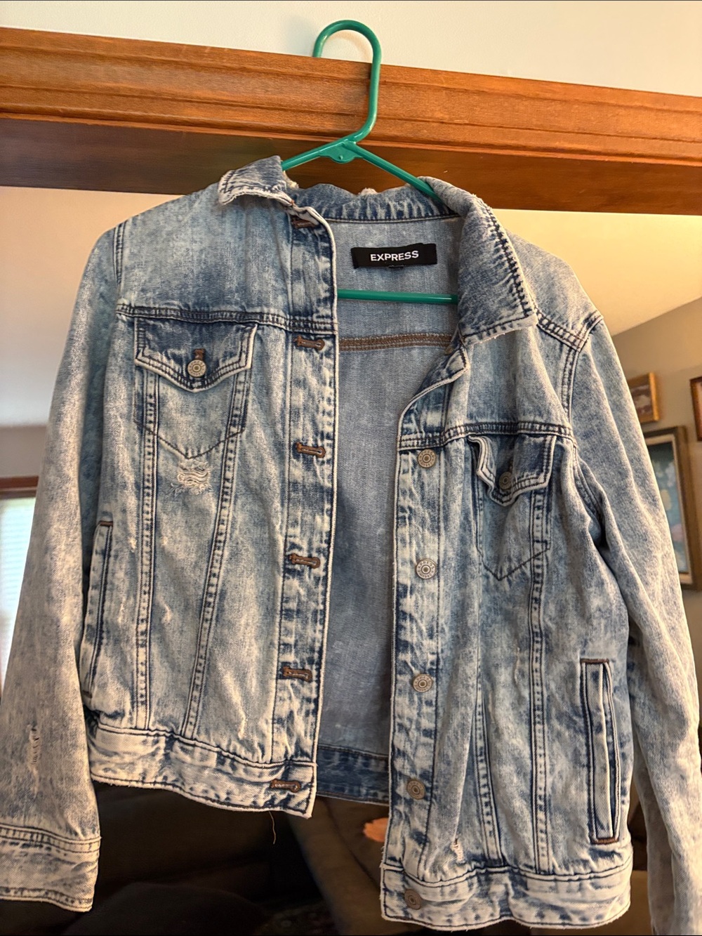 Express women’s acid Light Wash Denim Jacket - Blue